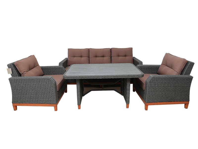 Set de canapea de luat masa Rattan 4pcs, mobilier confortabil în aer liber
