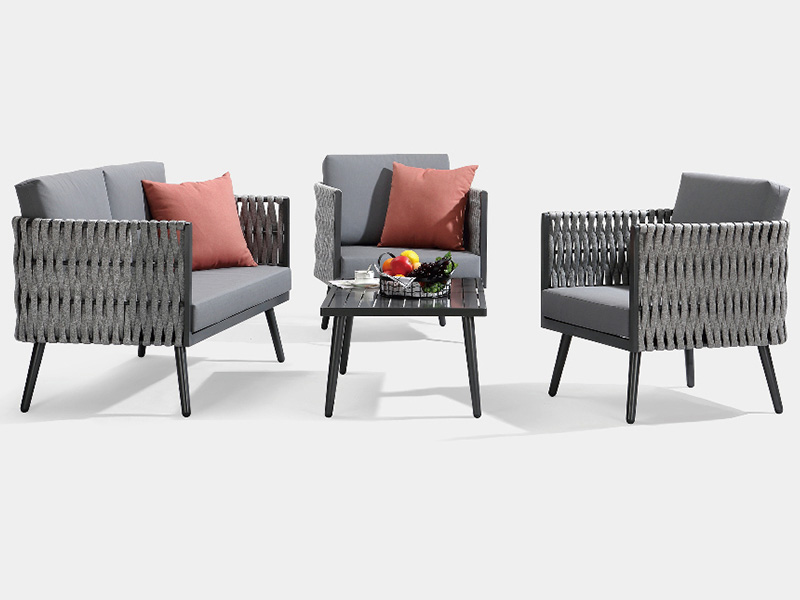 Mobilier popular exterior cu 4 piese țesute canapea cu frânghie set pentru terasă și grădină YQC-2731