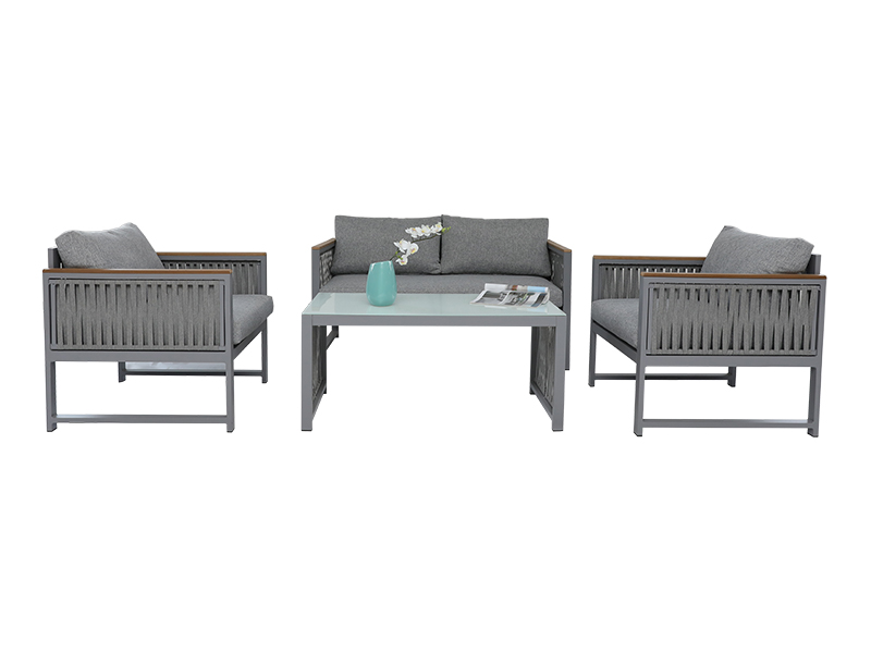 KD Design Garden Mobilier de exterior Canapea cu curea de frânghie țesută cu pernă de scaun, lemn sintetic pe cotație YQC-2786