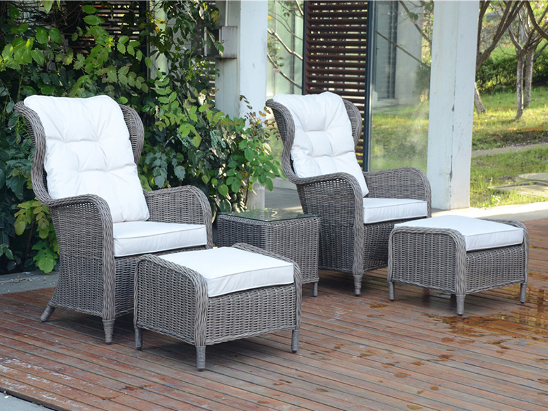 Canapea de rattan din aluminiu 5pcs, scaun din rattan în aer liber cu suport pentru picioare, canapea de agrement YQR-306A