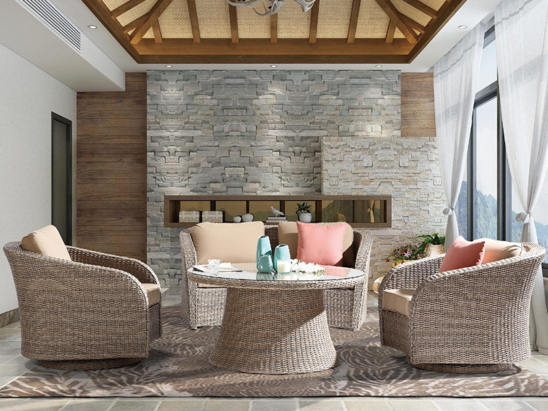 Scaun unic Rattan Swivel Rattan cu masă de luat masa, jumătate rotundă Rattan țesut manual Mobilier YQR-539A