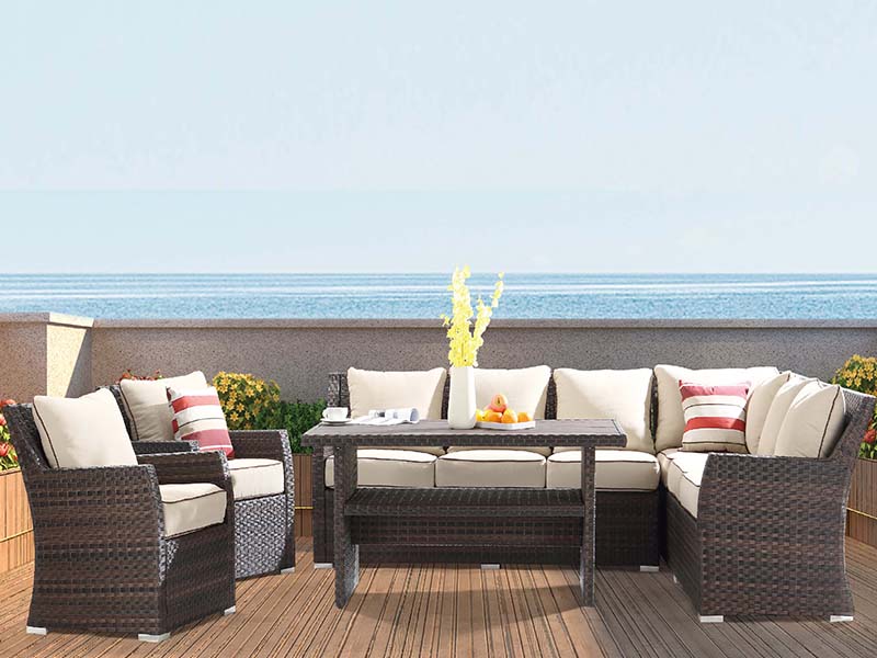 Mobilier KD Rattan, set de canapea secțională, mobilier din rattan în aer liber, mobilier de relaxare de grădină YQR-701